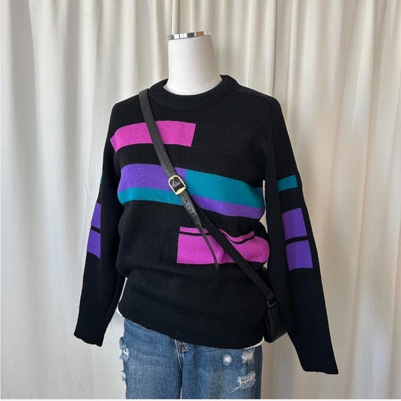 Vintage 100% Wool Geometric color block sweater medium - Picture 5 of 8
